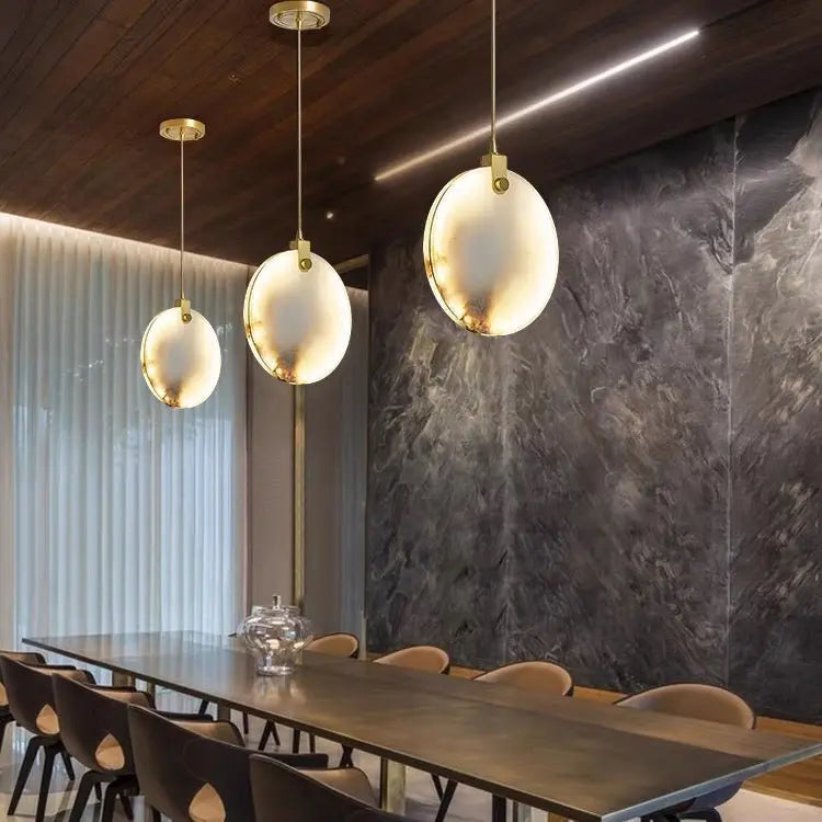 Alabaster Round Pendant Lights Dining Room 15.75"D Pendant Fabt