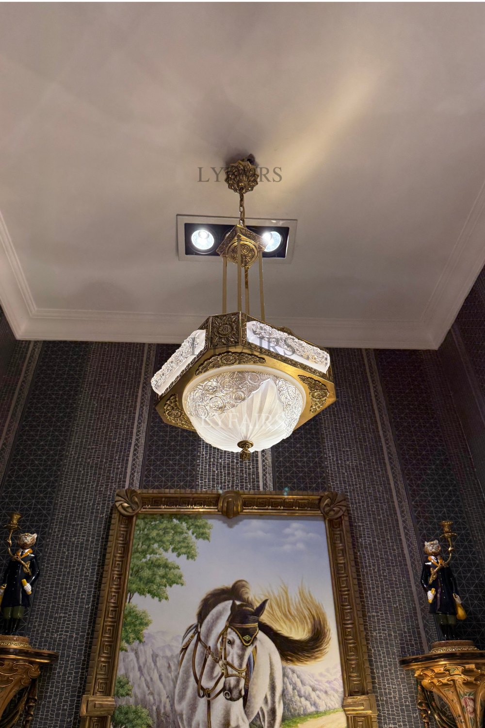 Byzantine Style Carved Glass Chandelier