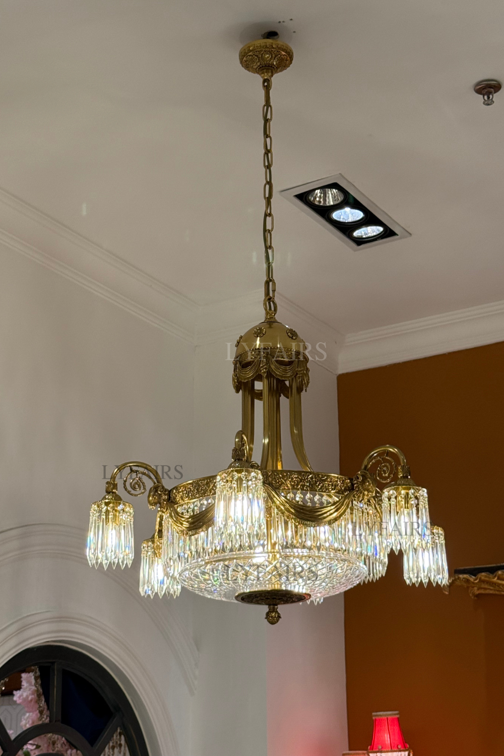 Baroque Brass Festoon Handcrafted Glass Crystal Chandelier