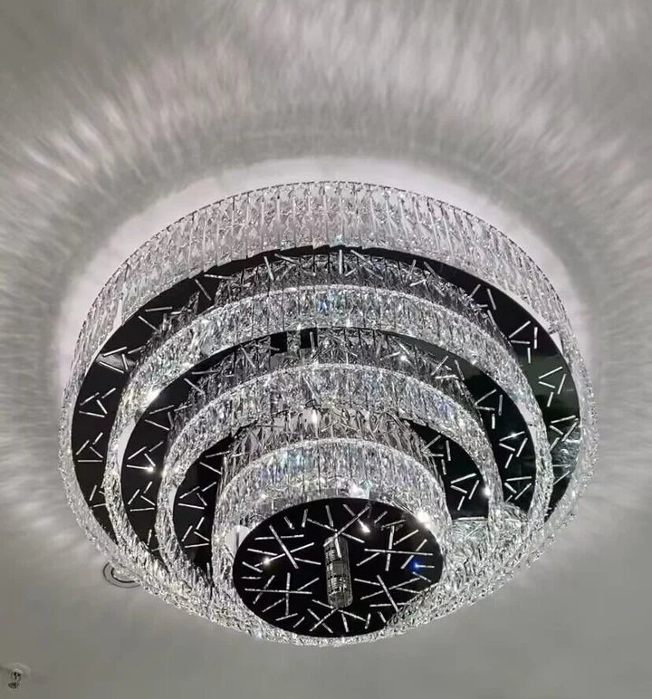 Oversized Modern Luxury Crystal Round Multi-layers Flush Mount Chandelier