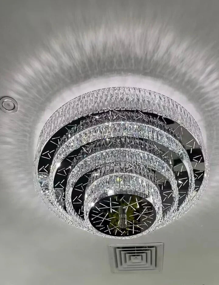 Oversized Modern Luxury Crystal Round Multi-layers Flush Mount Chandelier
