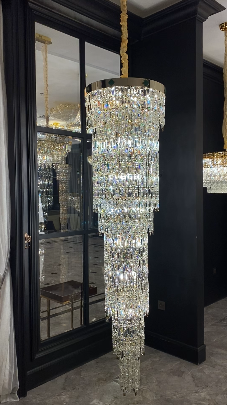 Luxury Modern Round Multi-layers Crystal Chandelier for Staircase/High-ceiling Space/ Foyer, gold,shining,high quality