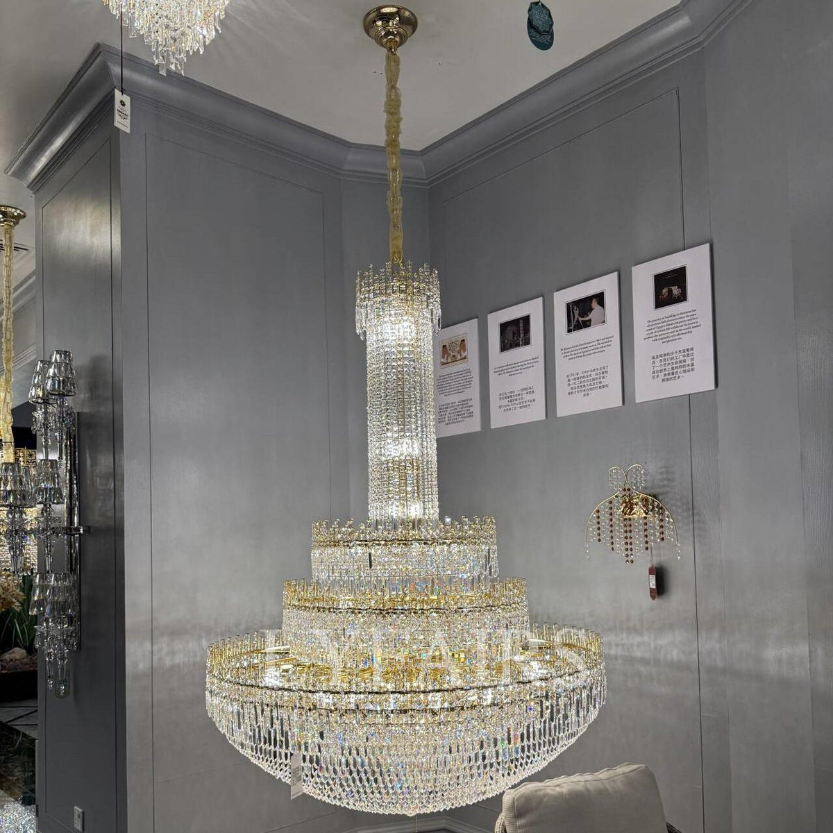 Luxury Oversized Gold European Pagoda-inspired Crystal Chandelier for Foyer/Staircase/Hallway/Entryway