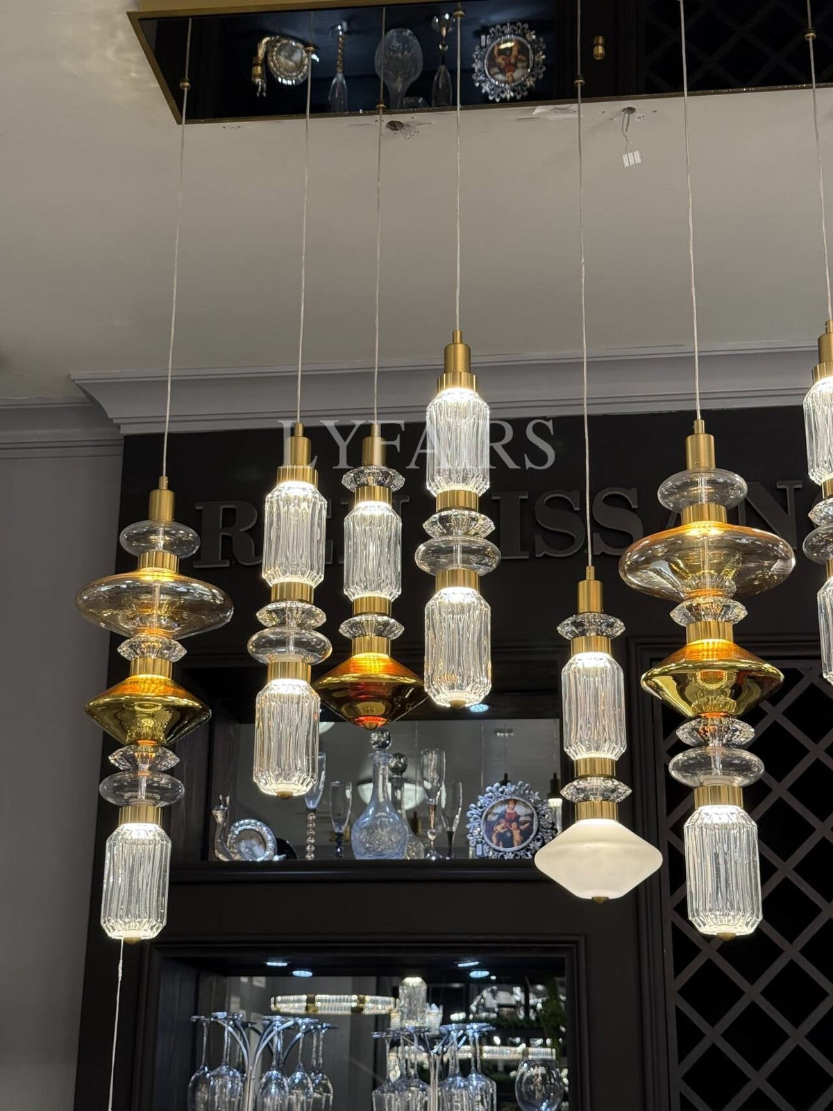Mid-Century Vintage Suspended Glass Chandelier