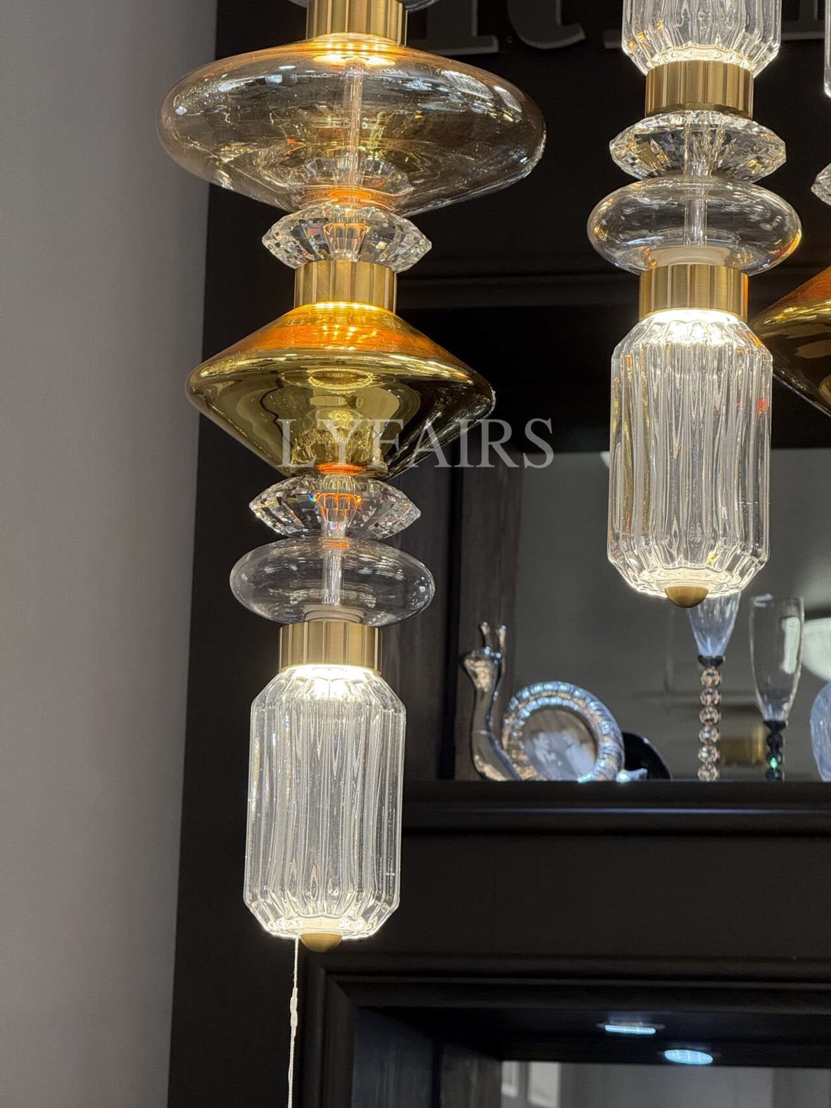Mid-Century Vintage Suspended Glass Chandelier