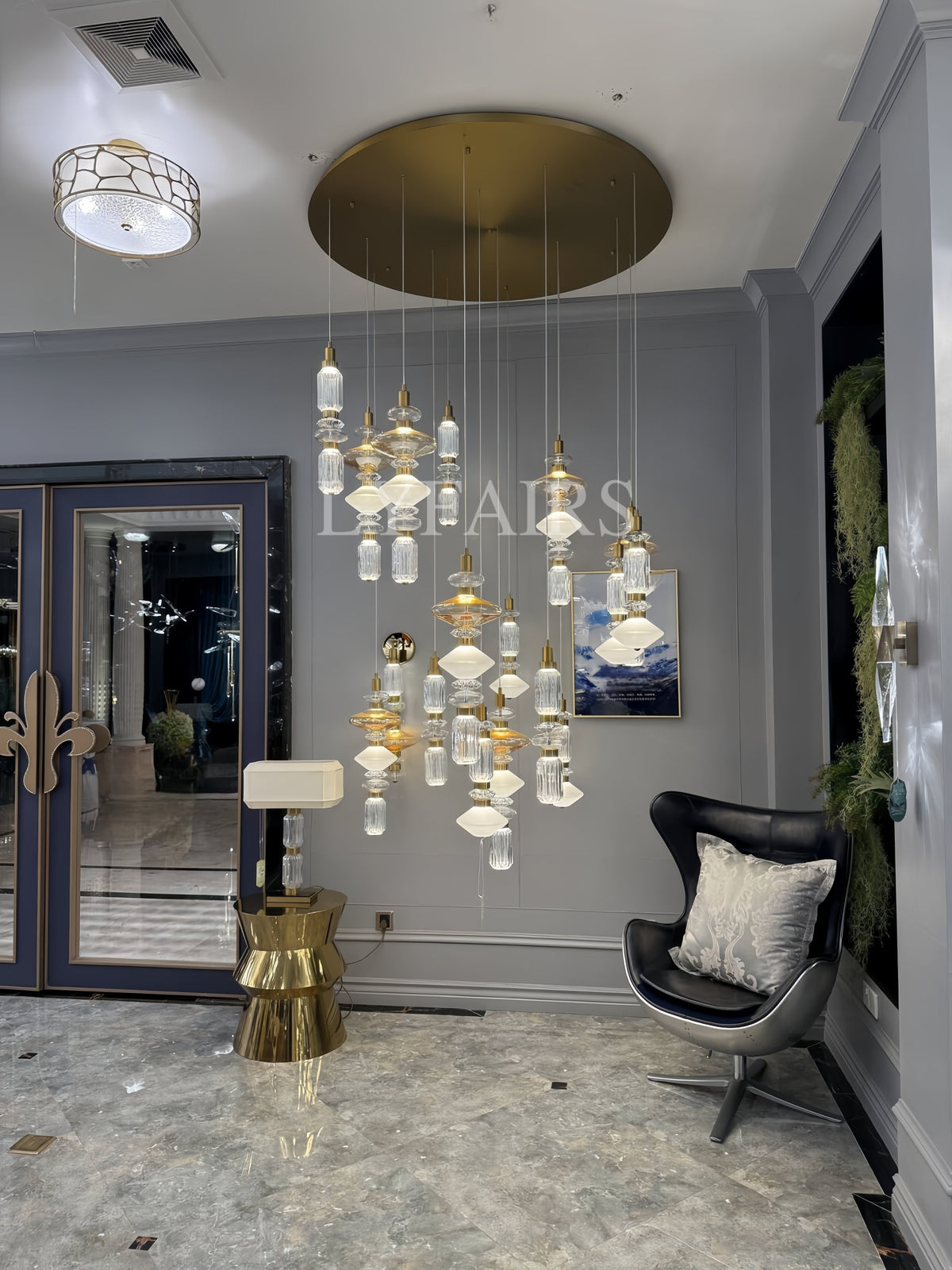 Mid-Century Vintage Suspended Glass Chandelier