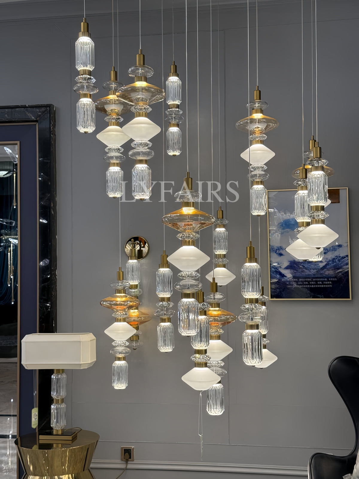 Mid-Century Vintage Suspended Glass Chandelier