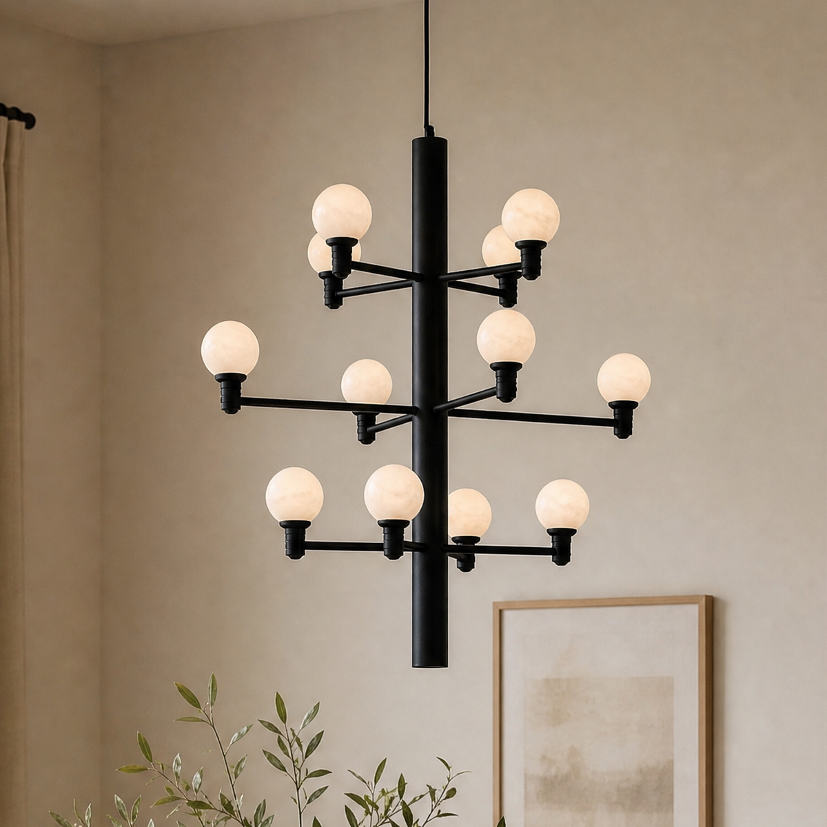 Aelis Globe Black Alabaster Chandelier