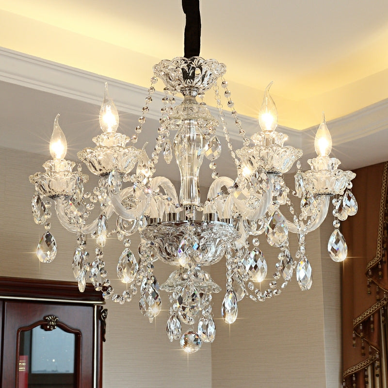 Rustic Antique European Candle Crystal Chandelier Popular Farmhouse Ceiling Light Fixture For Living Room