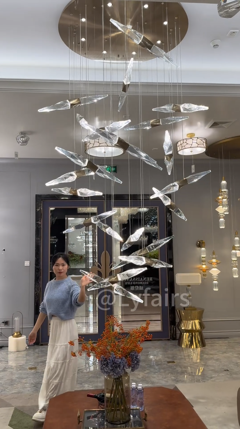 Modern Floating Twisted Crystal Chandelier for High Ceilings