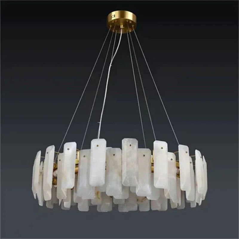 Abriel Modern Solid Brass Alabaster Round Chandelier For Living Room