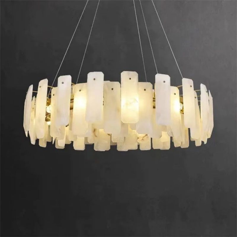 Abriel Modern Solid Brass Alabaster Round Chandelier For Living Room