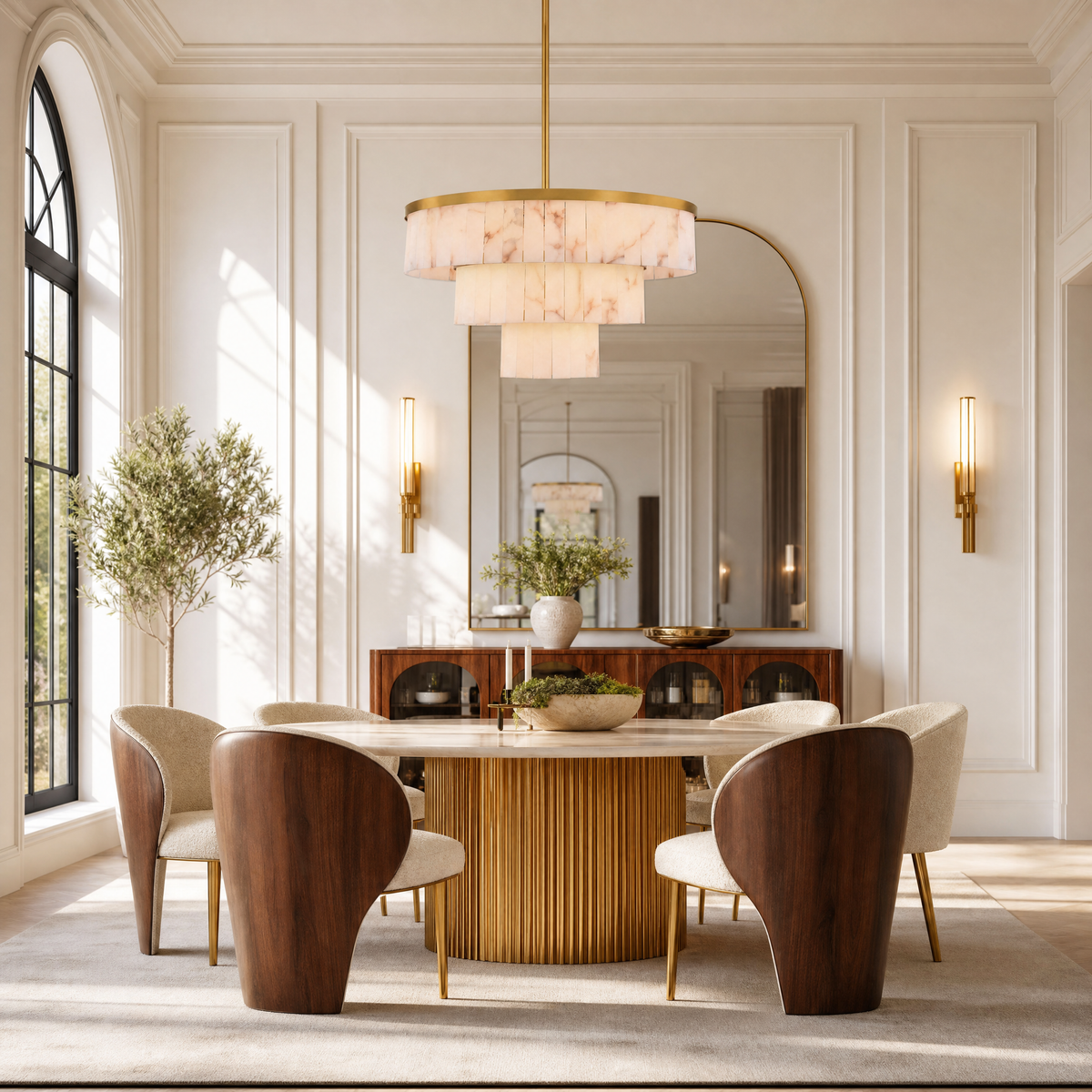 34.3" 3-Tier Alabaster Round Chandelier - Gold