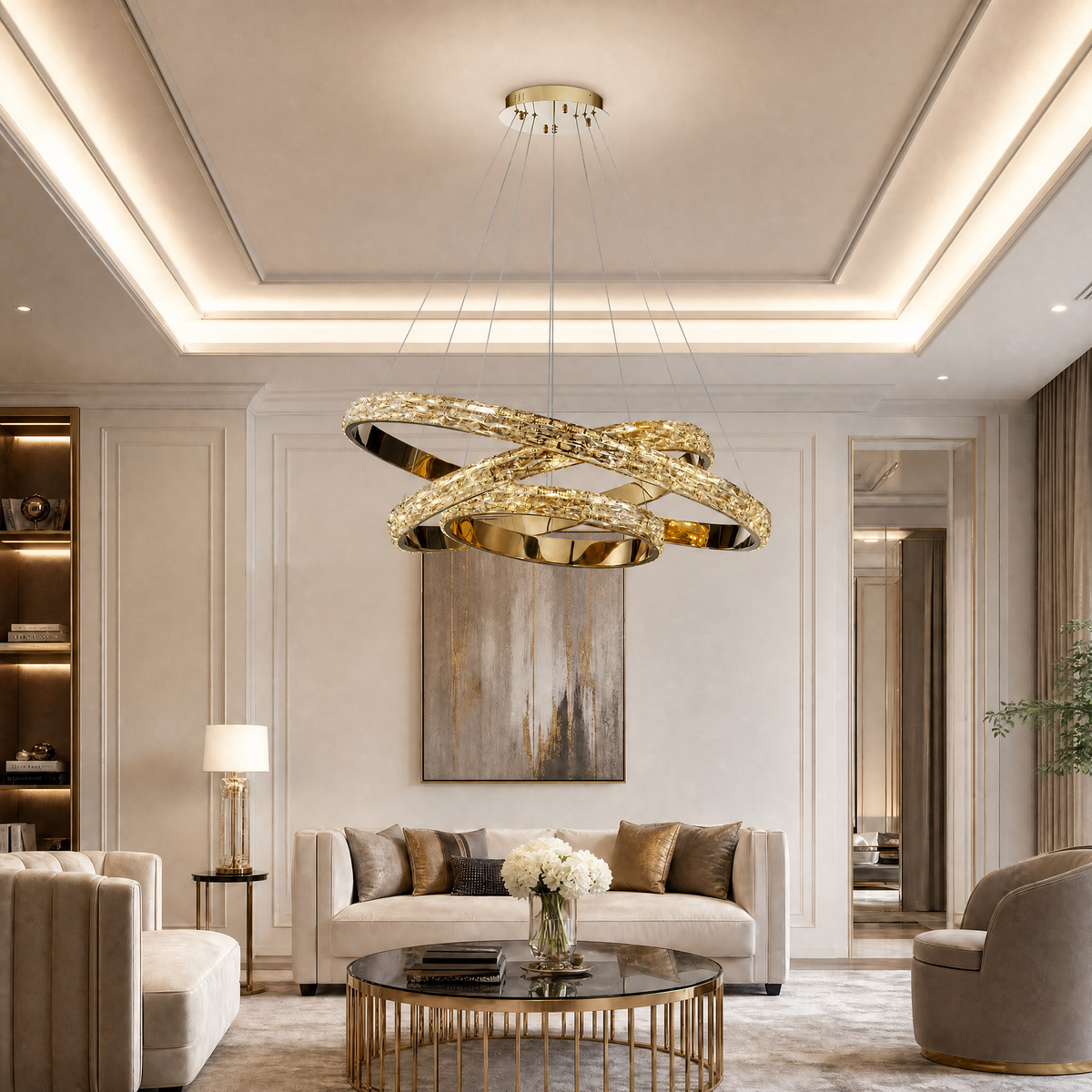 Ariis Triple Ring Crystal Chandelier