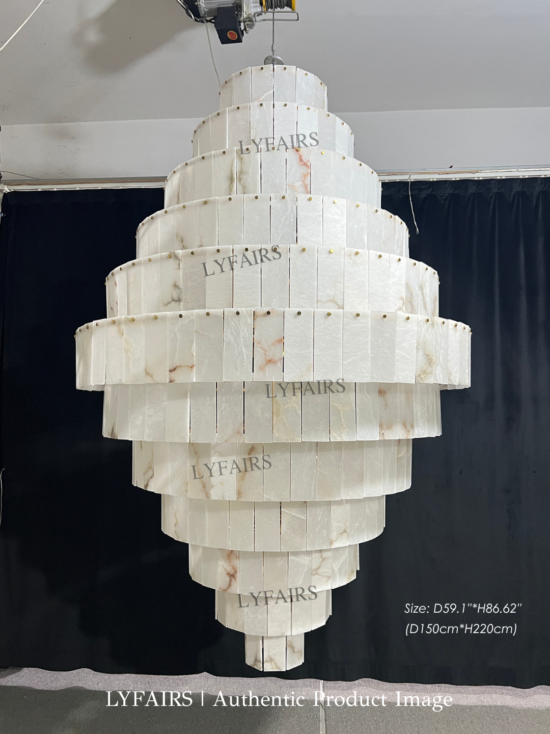 Luxury Sculpted Pyramid-Tier Alabaster Chandelier for High Ceiling