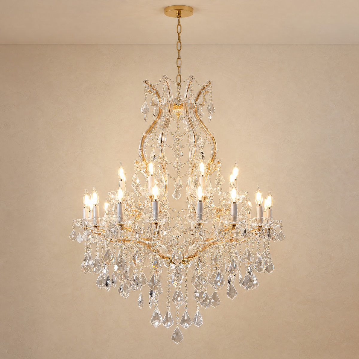 35.4" 24-Light Maria Theresa Crystal Chandelier - Gold