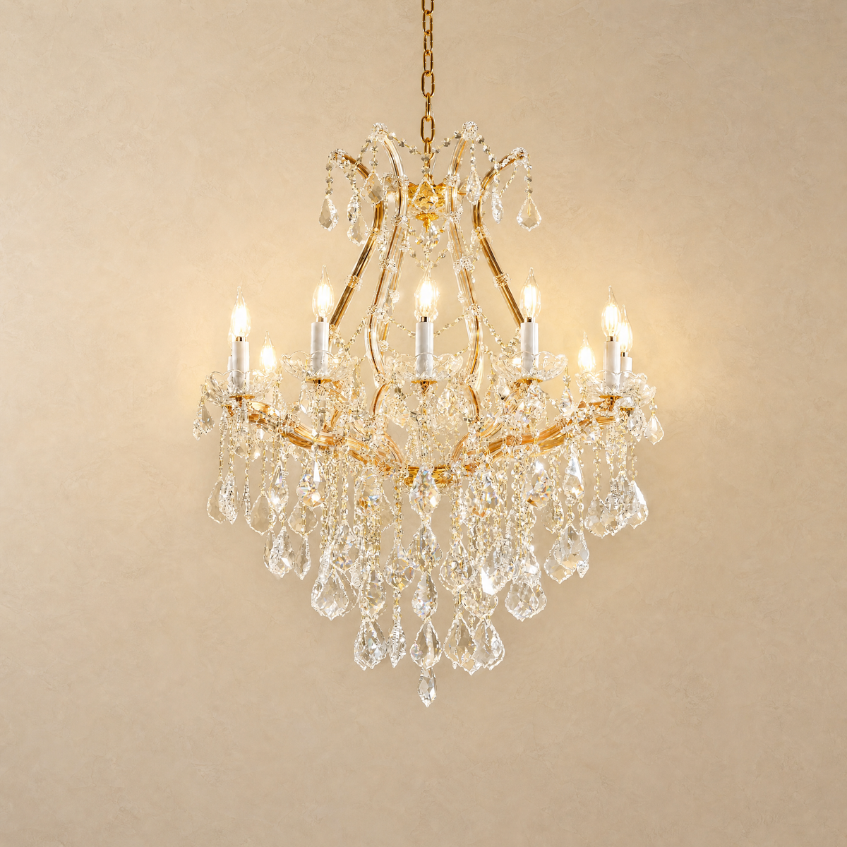 28.3" 12-Light Maria Theresa Crystal Chandelier - Gold