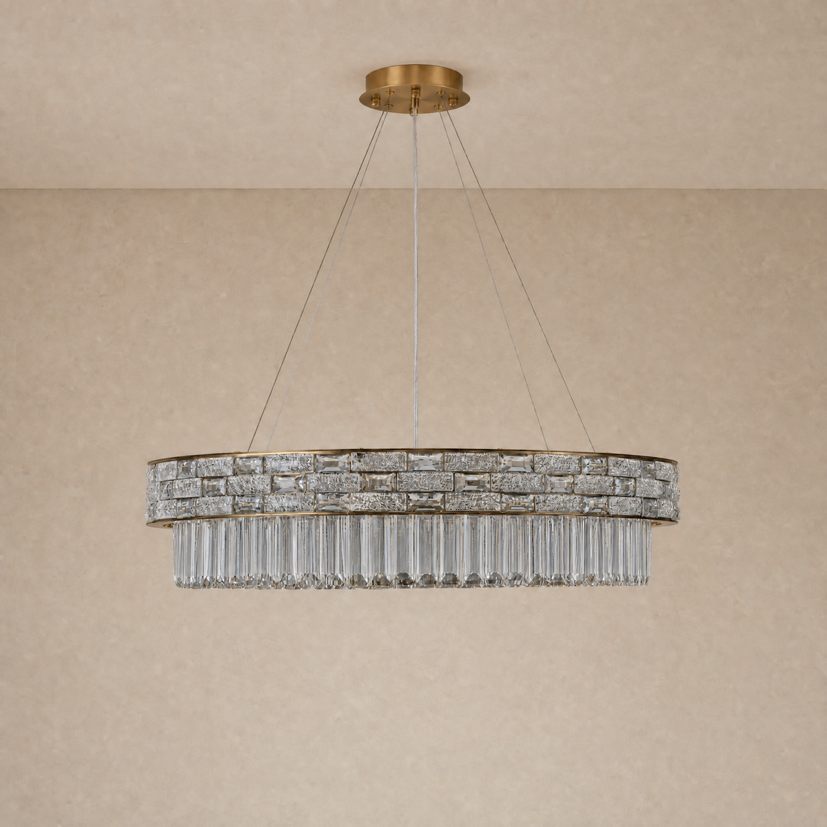 Ice Flake Crystal Round Pendant 31.5 Inch - Gold