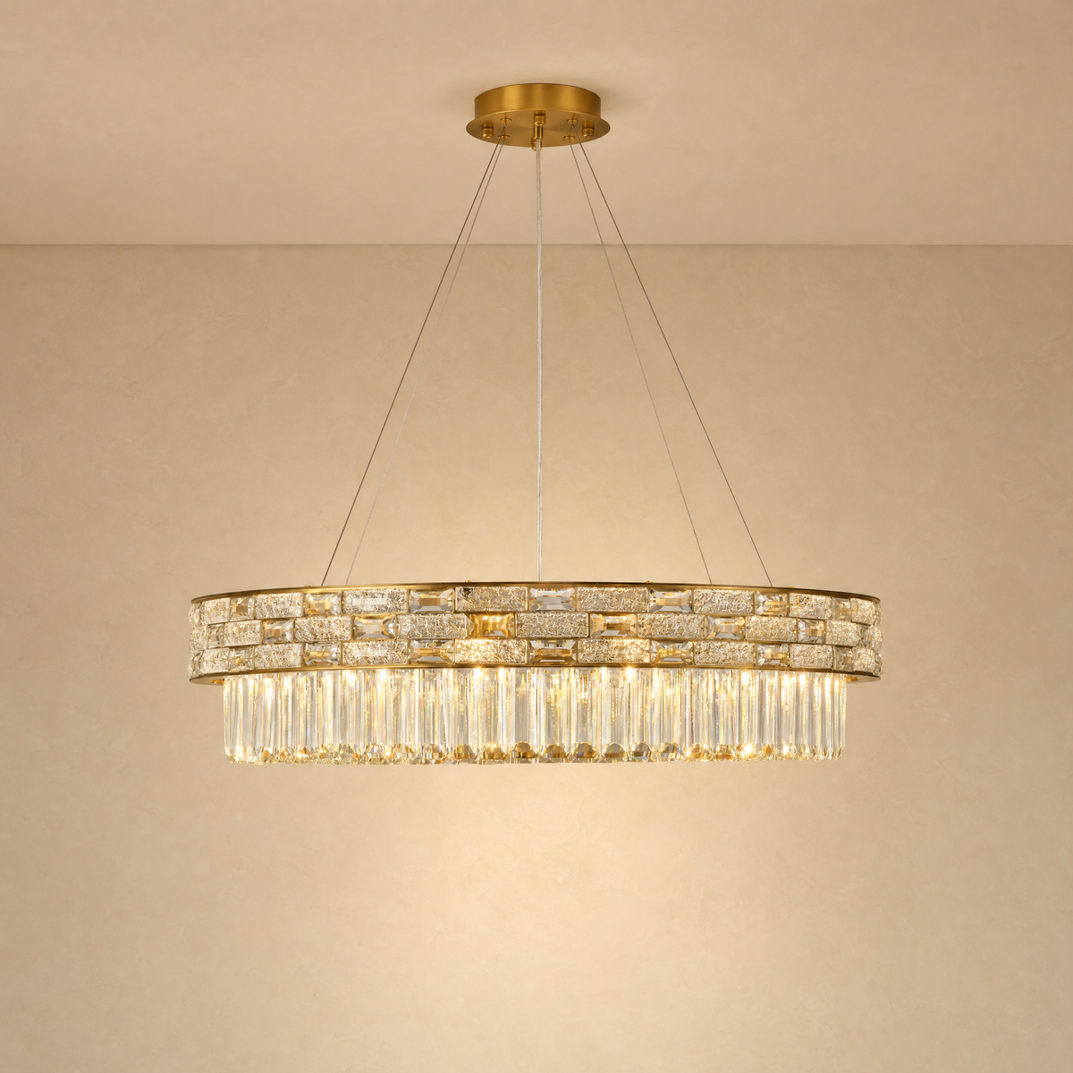 Ice Flake Crystal Round Pendant 31.5 Inch - Gold