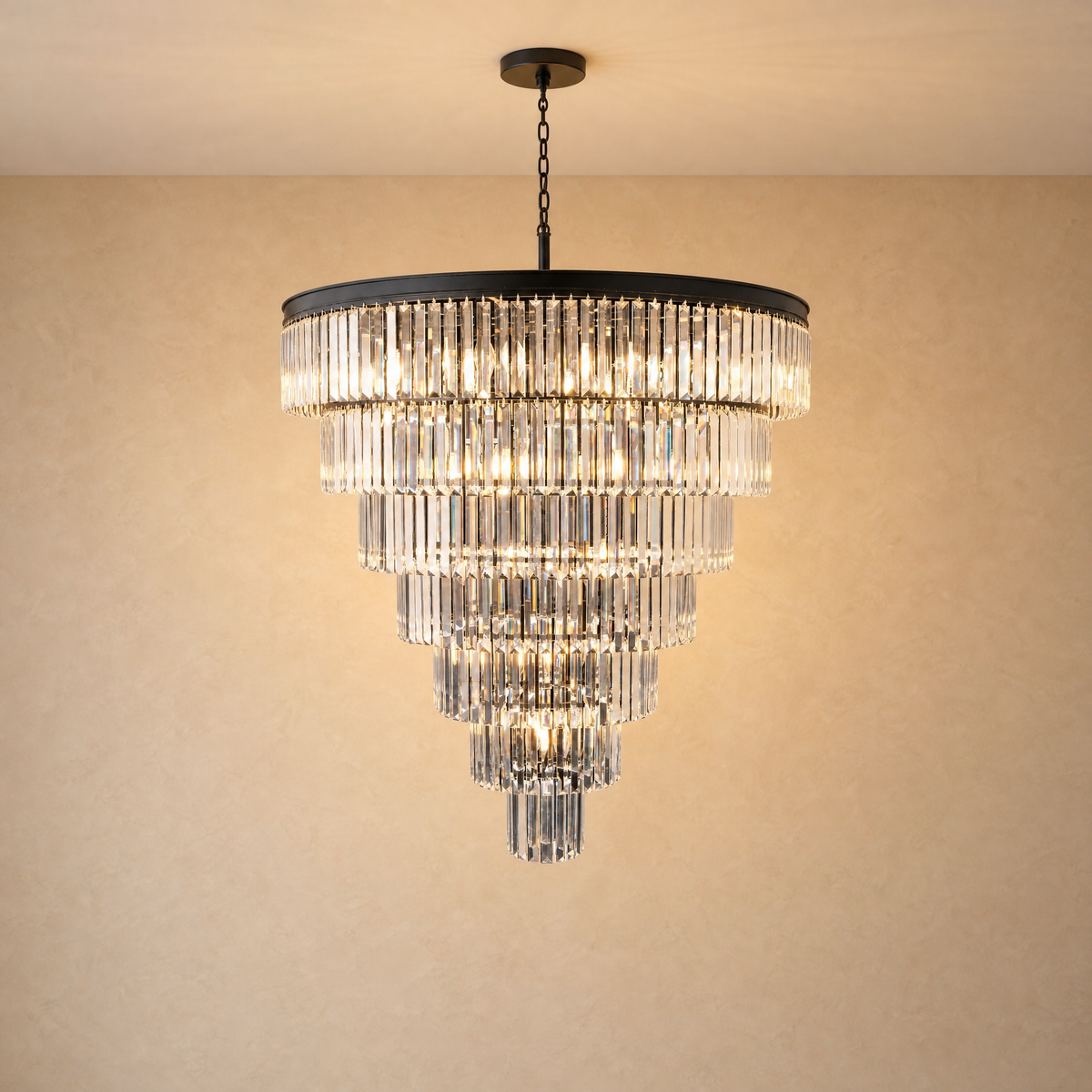 Striped Crystal Tower Round Pendant - Black
