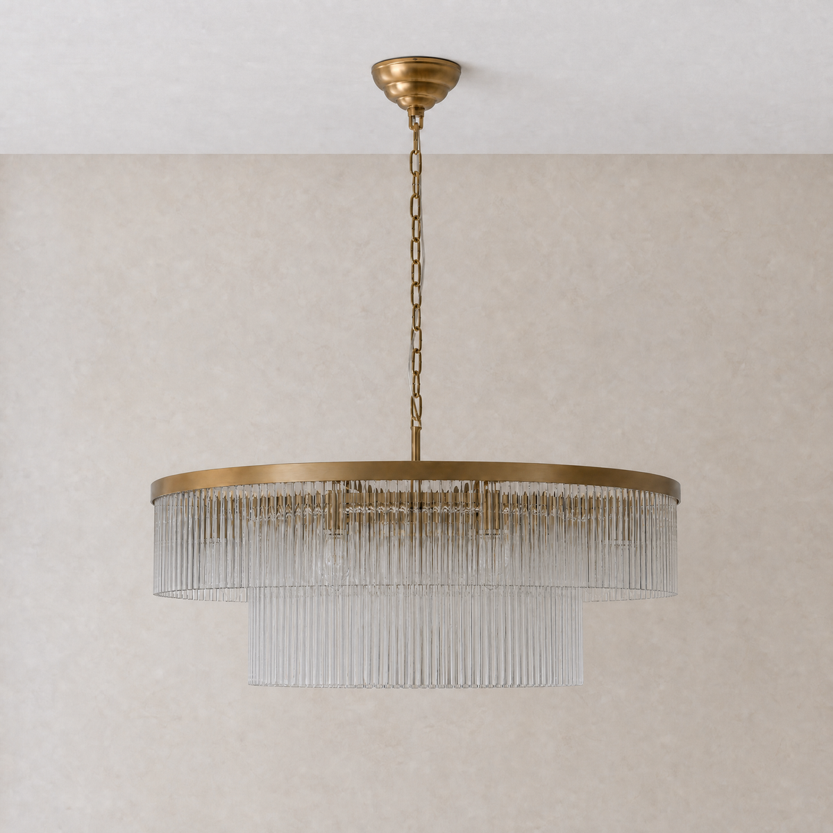 Two-Tier Striped Column Round Pendant D800 - Gold