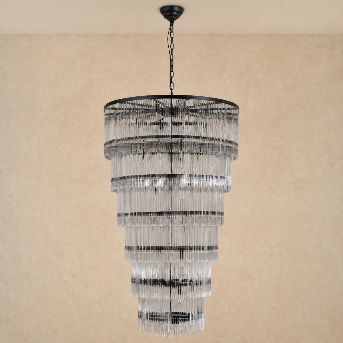 Seven-Tier Striped Column Staircase Chandelier D990 - Black
