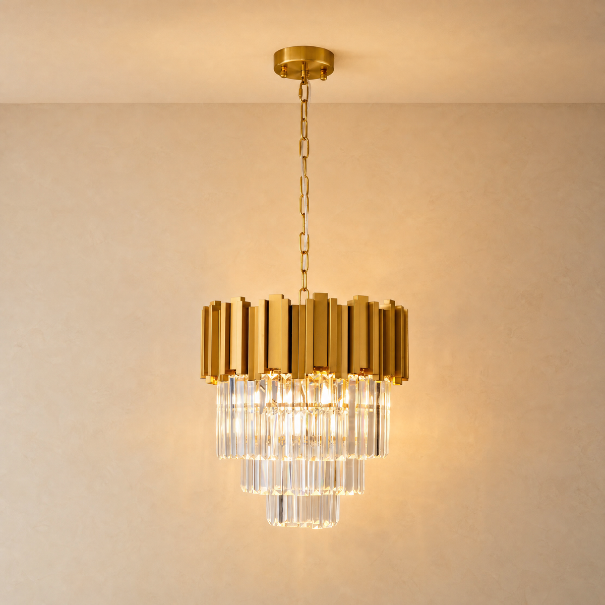 Modern Gold 3-Tier K9 Crystal Chandelier