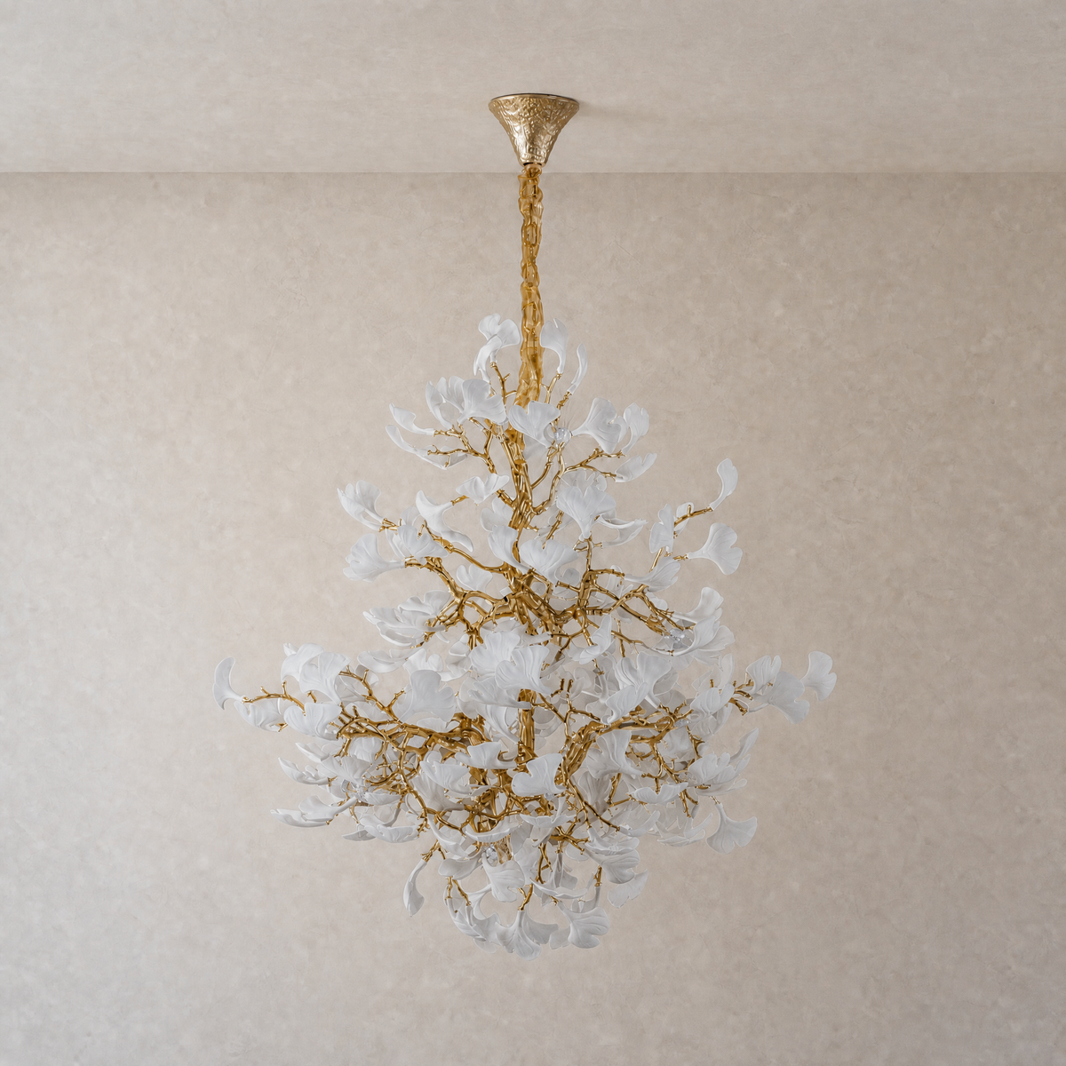 Moon Ring Ceramic Ginkgo Leaf Staircase Chandelier D1200 - Gold