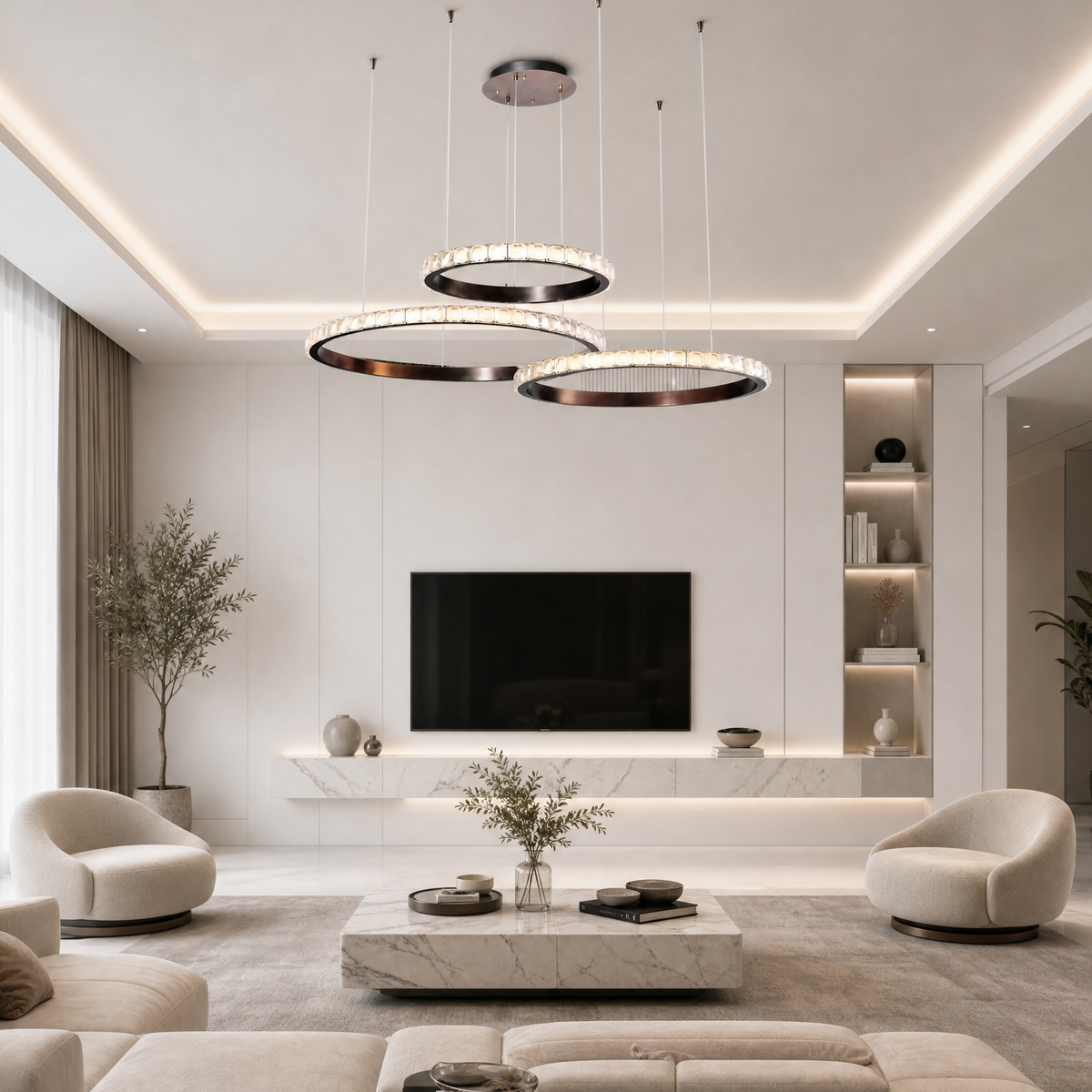 Eveen Triple-Ring Crystal Chandelier
