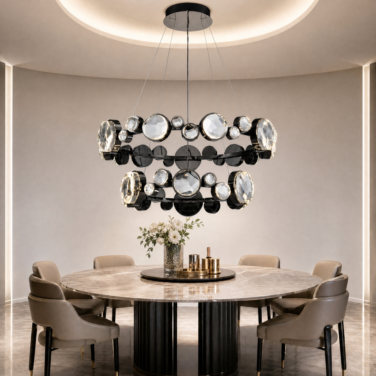 Gween Two Ring Modern Crystal Chandelier