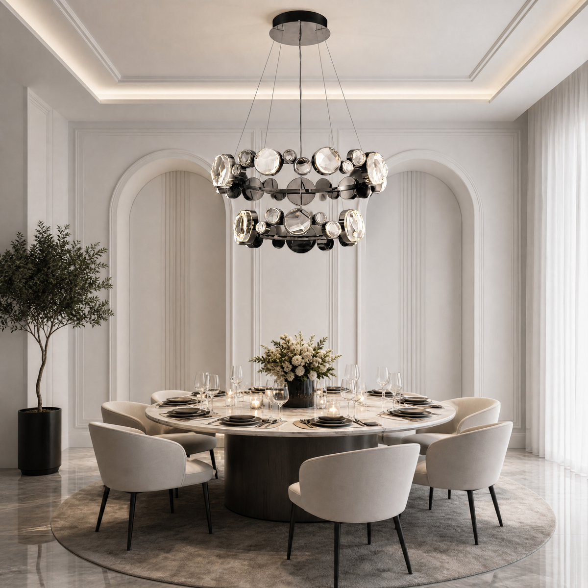 Gween Two Ring Modern Crystal Chandelier