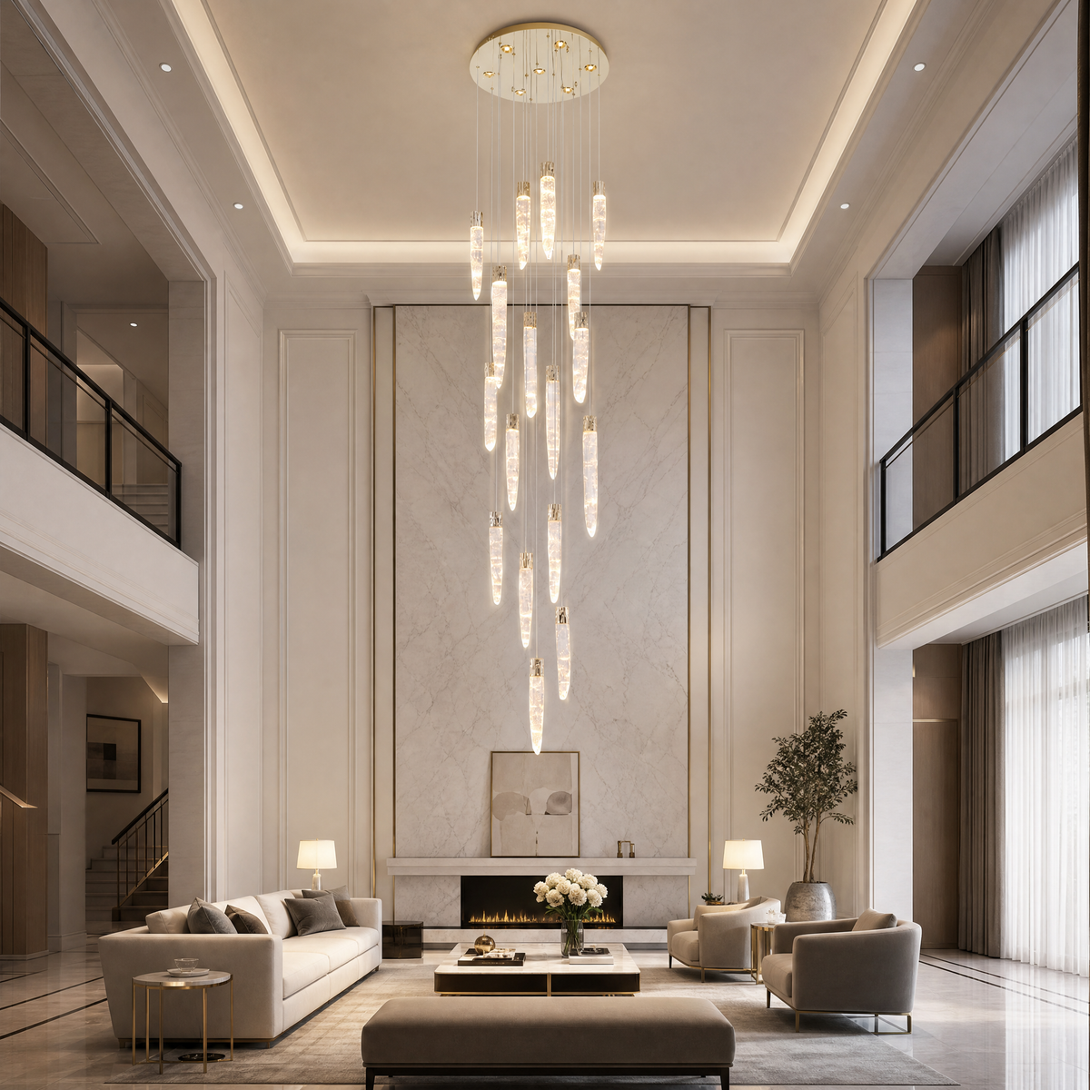 Halia Icicle Crystal Glass Stairwell Chandelier 47" D