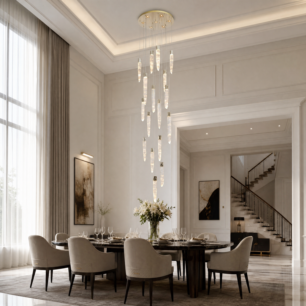 Halia Icicle Crystal Glass Stairwell Chandelier 47" D