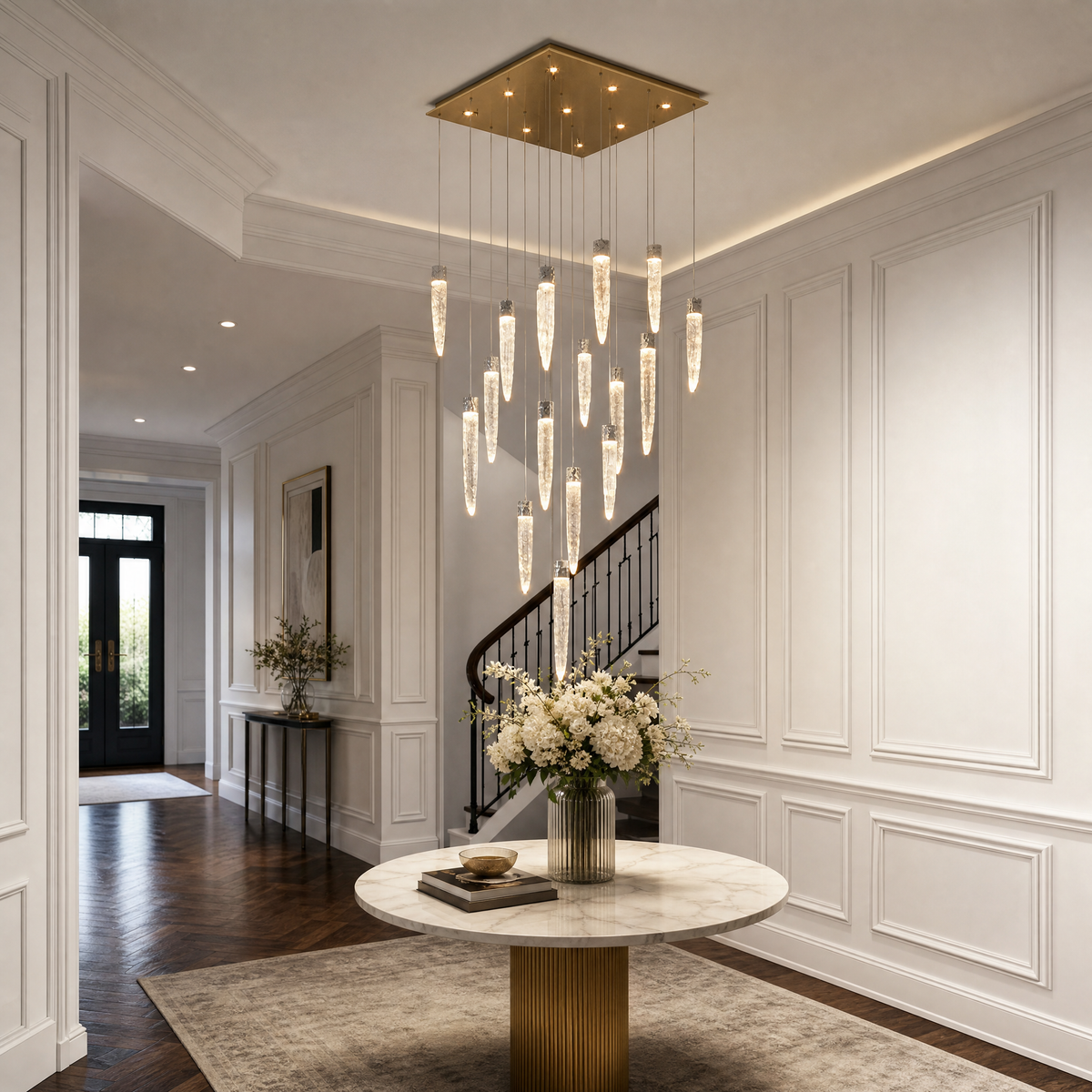 Halia Icicle Crystal Glass Square Chandelier 31.5"
