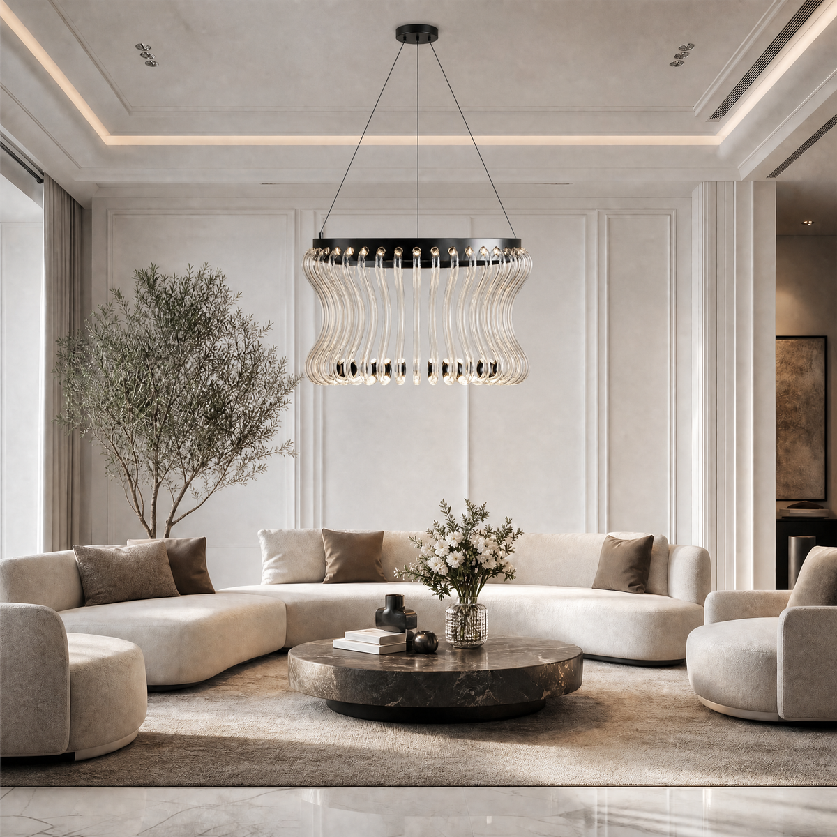 Yoria Glass Round Chandelier 21.6"D