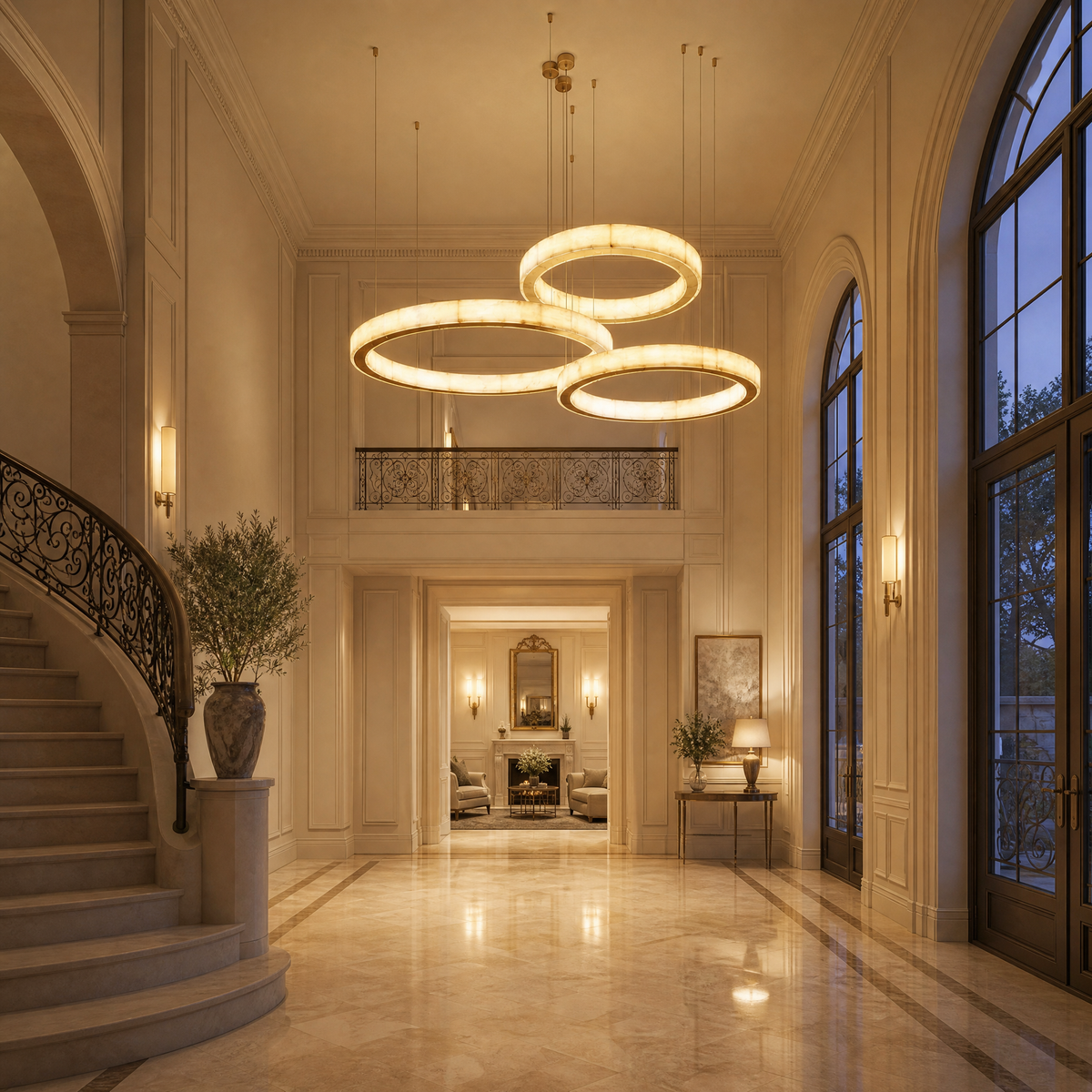 Haeia Triple-Ring Alabaster Chandelier