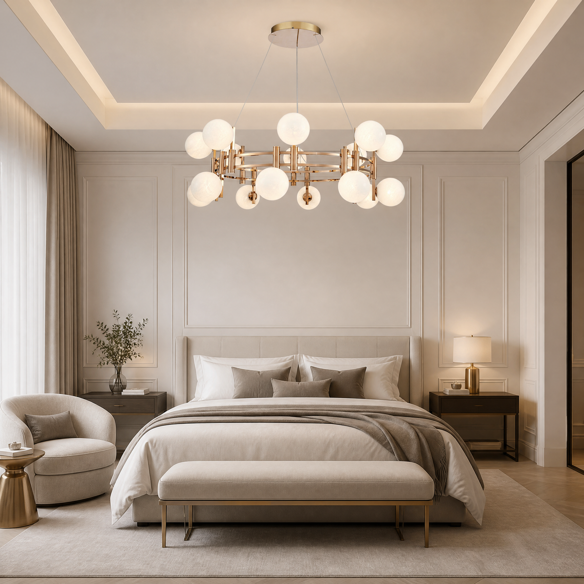 Arien Frosted Glass Globe Round Chandelier 39.4"