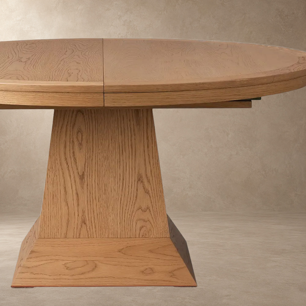 Round Oak Extension Dining Table with Leaves