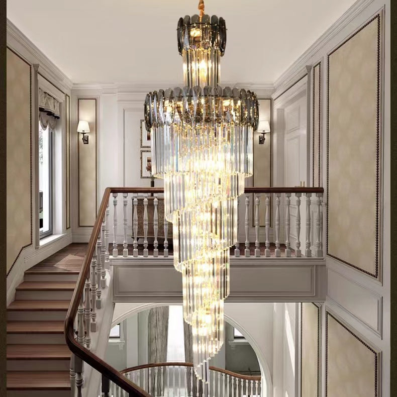 Luxury Extra Large Foyer Spiral Staircase Chandelier Long Crystal Ceiling Light Fixture