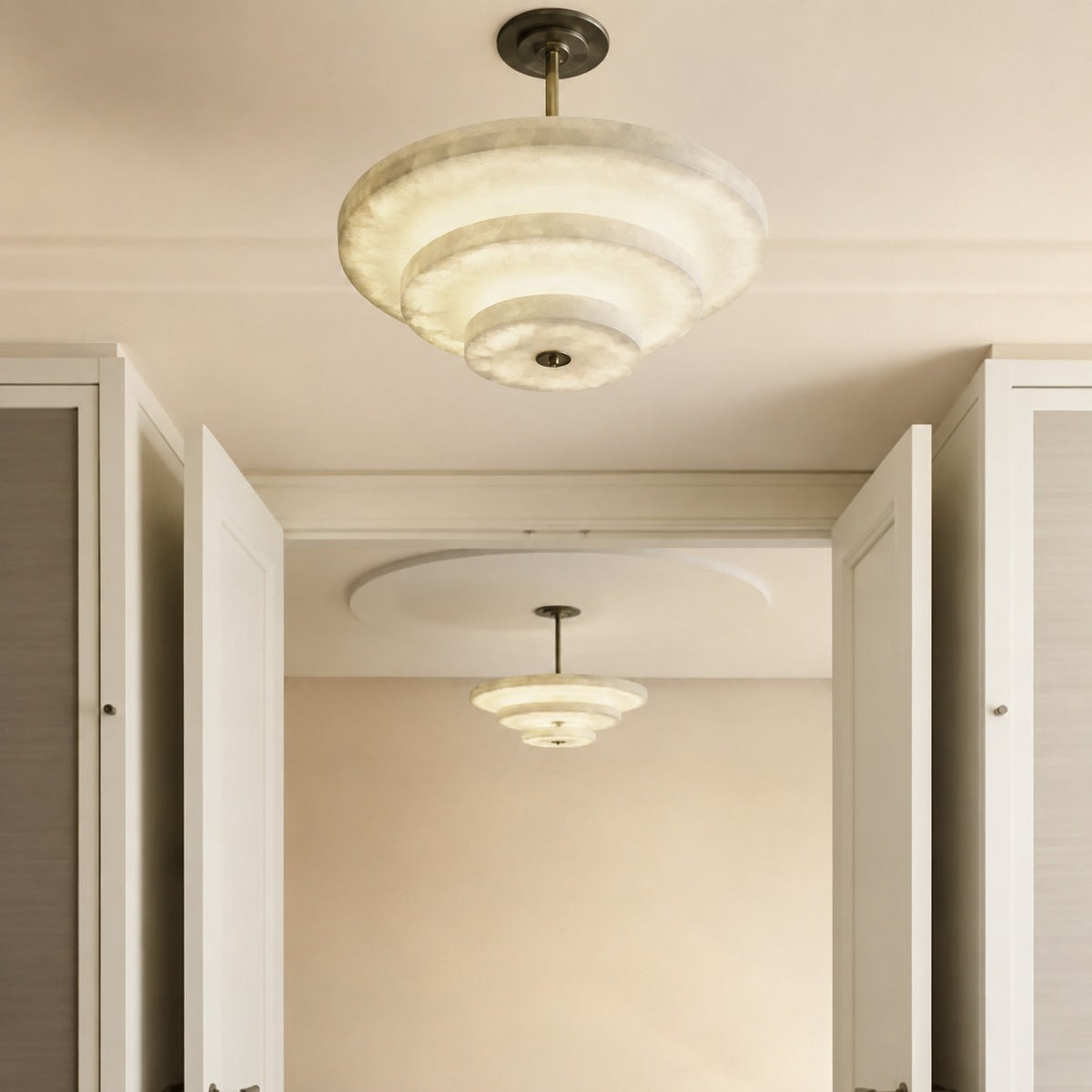 Alabaster Bronze & White LED Chandelier – Elegant 33‑Inch