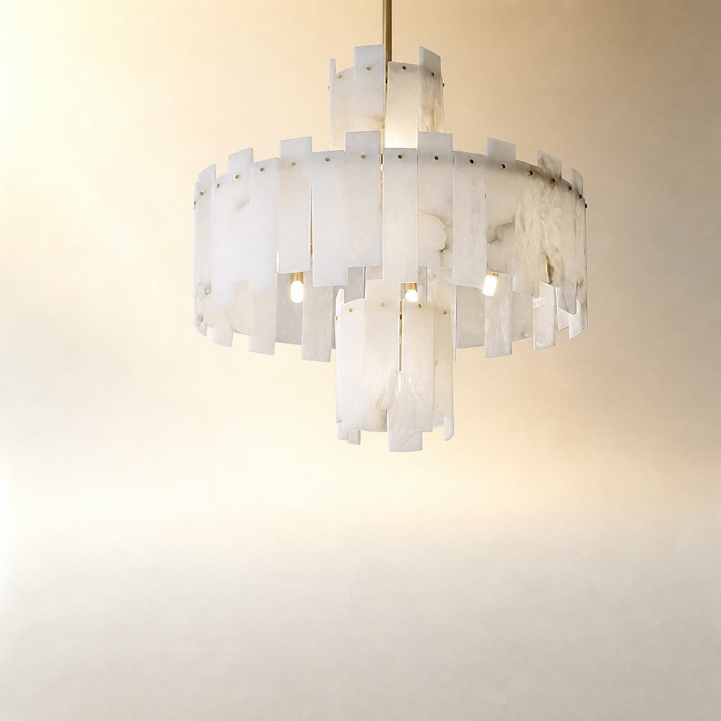 Alabaster Chandelier – Elegant Brass & White Alabaster Light Fixture