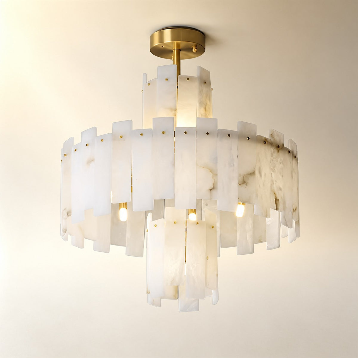 Alabaster Chandelier – Elegant Brass & White Alabaster Light Fixture