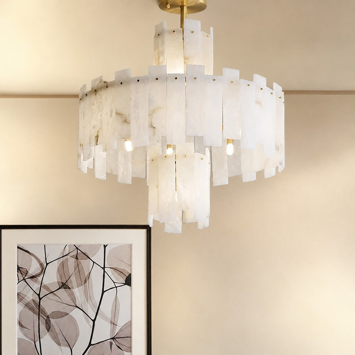 Alabaster Chandelier – Elegant Brass & White Alabaster Light Fixture