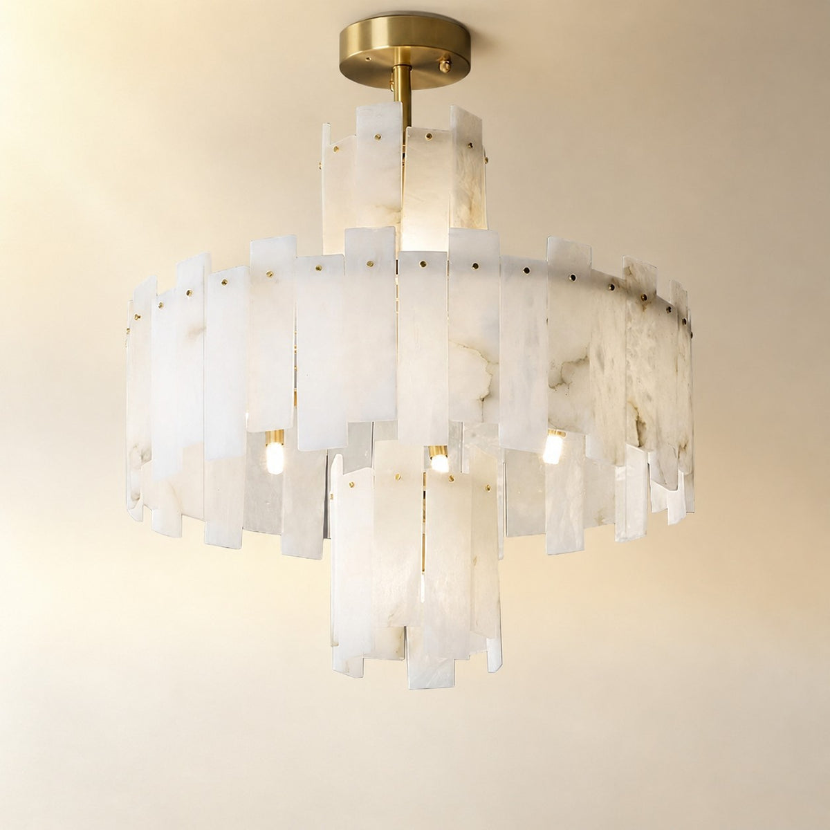 Alabaster Chandelier – Elegant Brass & White Alabaster Light Fixture