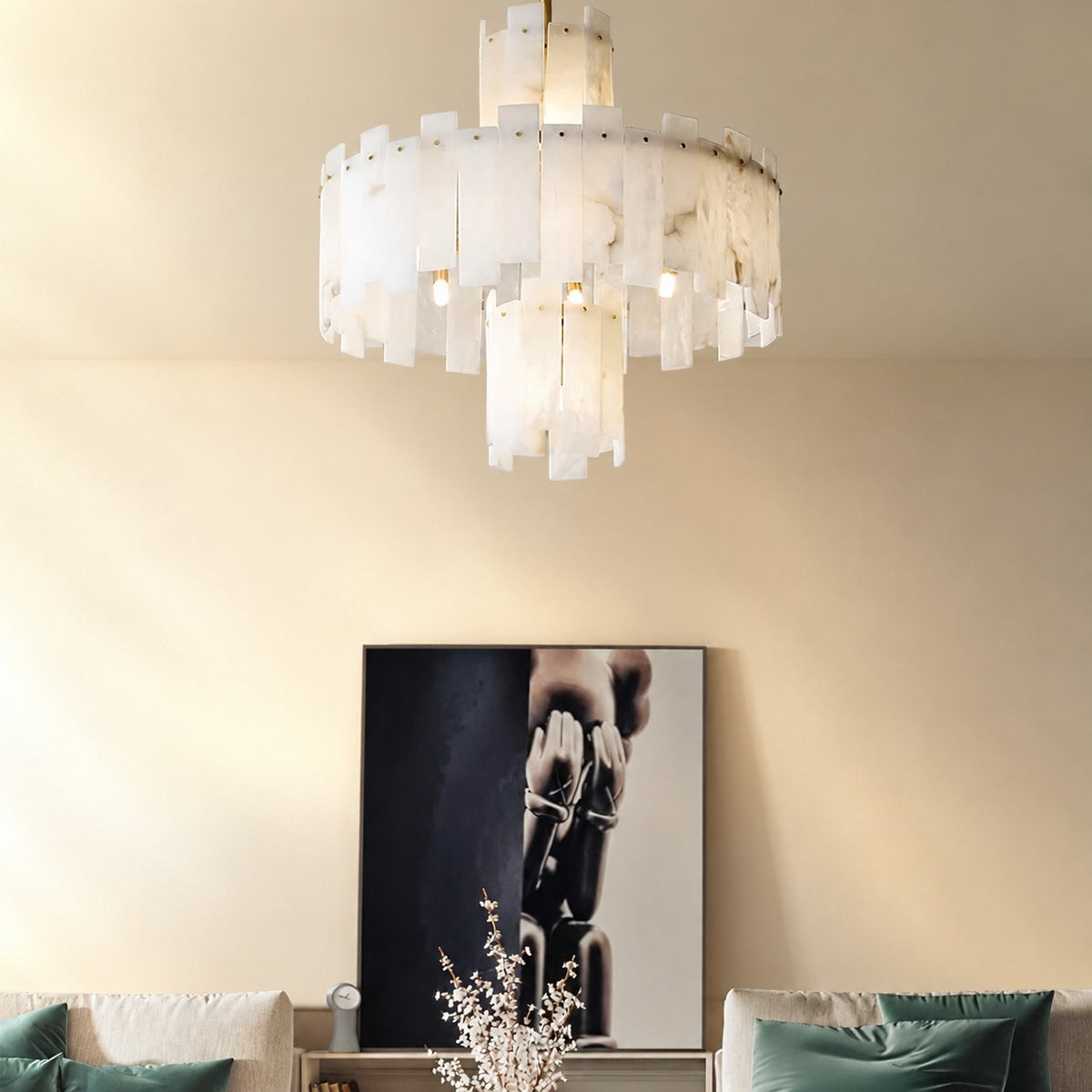 Alabaster Chandelier – Elegant Brass & White Alabaster Light Fixture