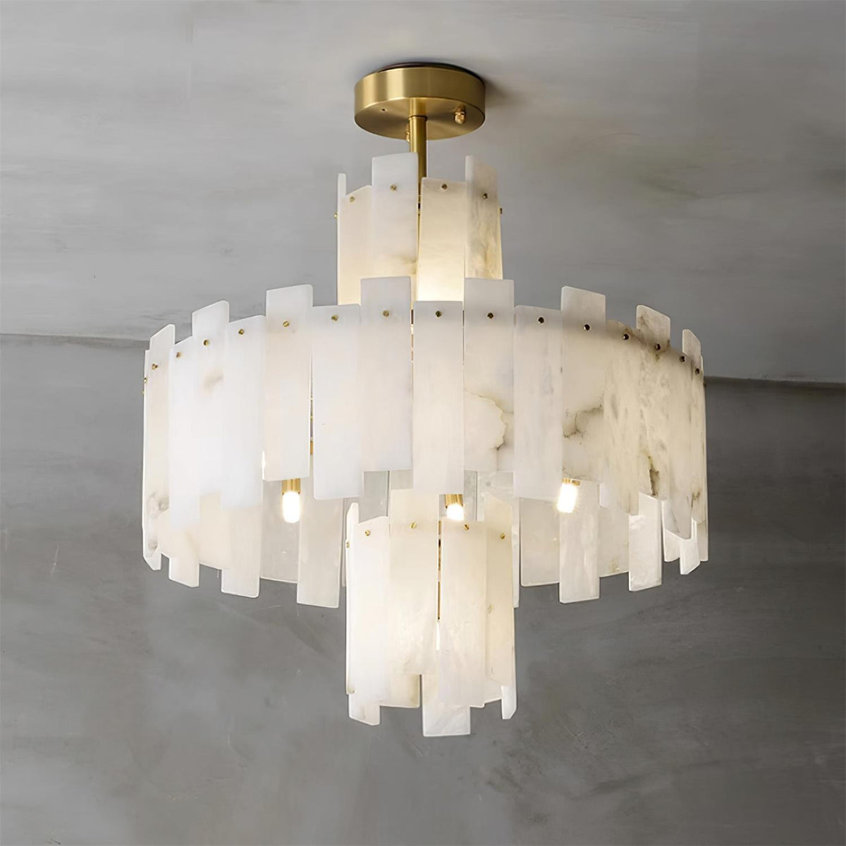Alabaster Chandelier – Elegant Brass & White Alabaster Light Fixture