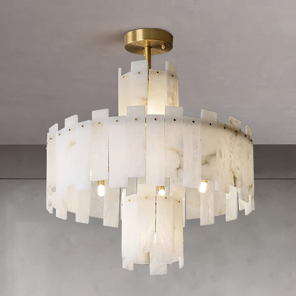 Alabaster Chandelier – Elegant Brass & White Alabaster Light Fixture
