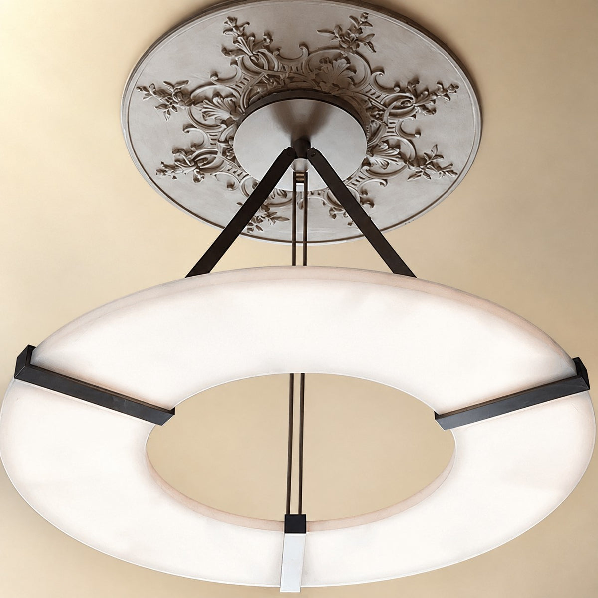 Alabaster Halo Pendant Light – Black & White LED Chandelier