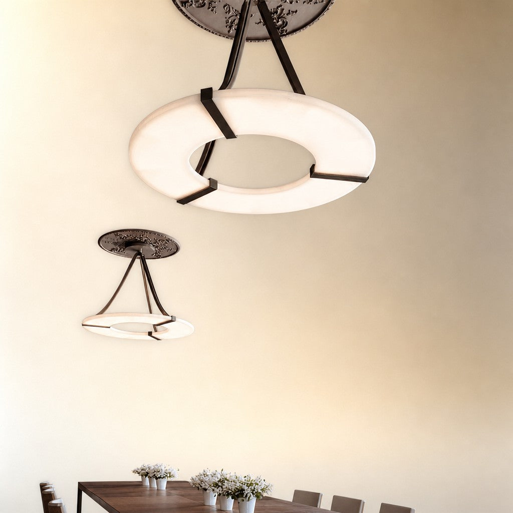 Alabaster Halo Pendant Light – Black & White LED Chandelier