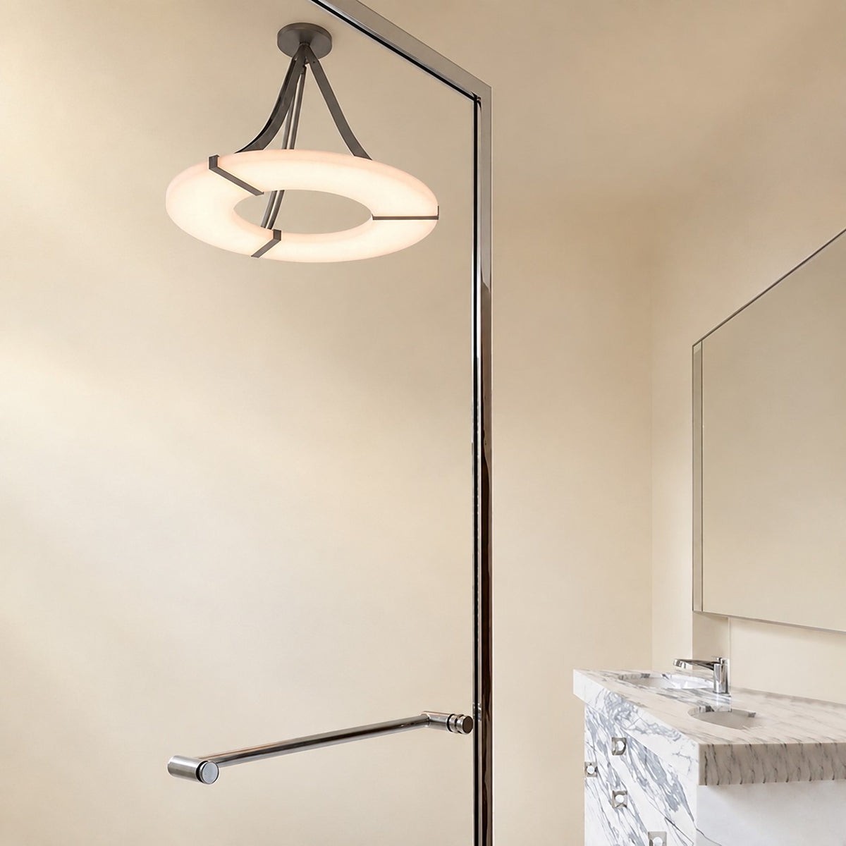 Alabaster Halo Pendant Light – Black & White LED Chandelier